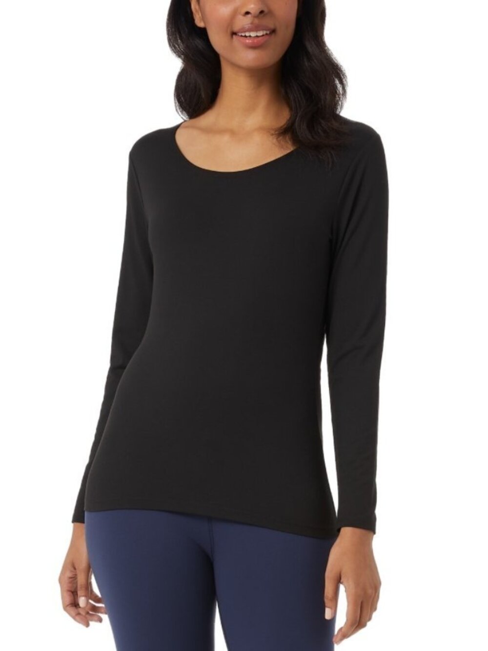 32 Degrees Women's Scoop-Neck Long-Sleeve Top Black S